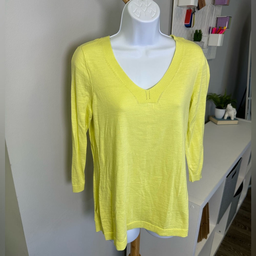Talbots SLUB COTTON V-NECK SWEATER - SOLID Lemon/lime Sz Small - Picture 4 of 7